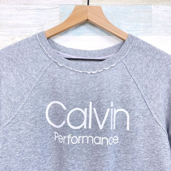 Calvin Klein Performance Logo Raglan Sweatshirt Gray Soft Lounge Womens Medium - Picture 2 of 7